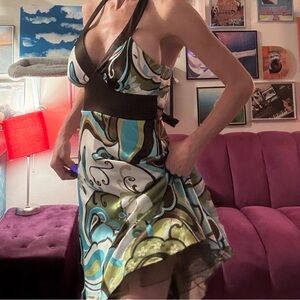 Please Watch Video! Stylish Halter Dress with Psychedelic 60s- ish colors